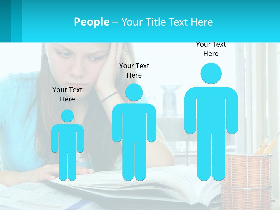 A Girl Sitting At A Desk With A Book And Pen PowerPoint Template