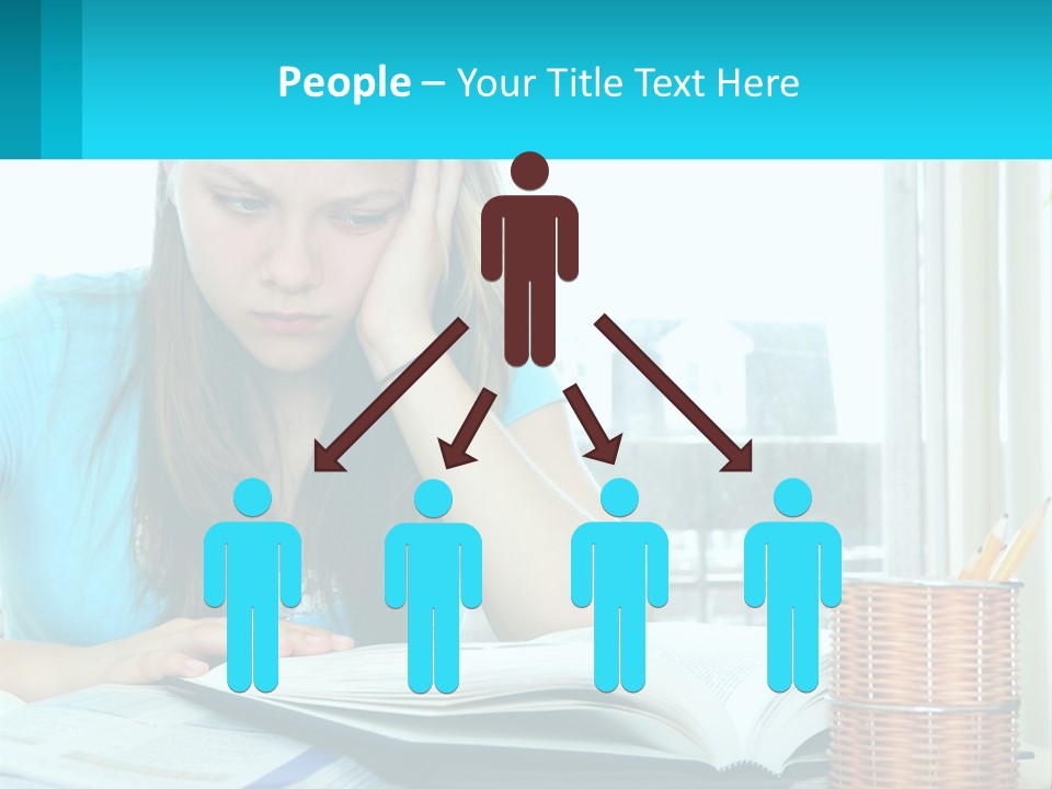 A Girl Sitting At A Desk With A Book And Pen PowerPoint Template