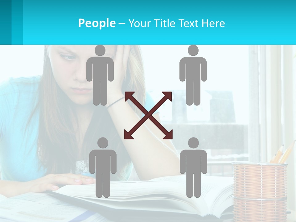 A Girl Sitting At A Desk With A Book And Pen PowerPoint Template