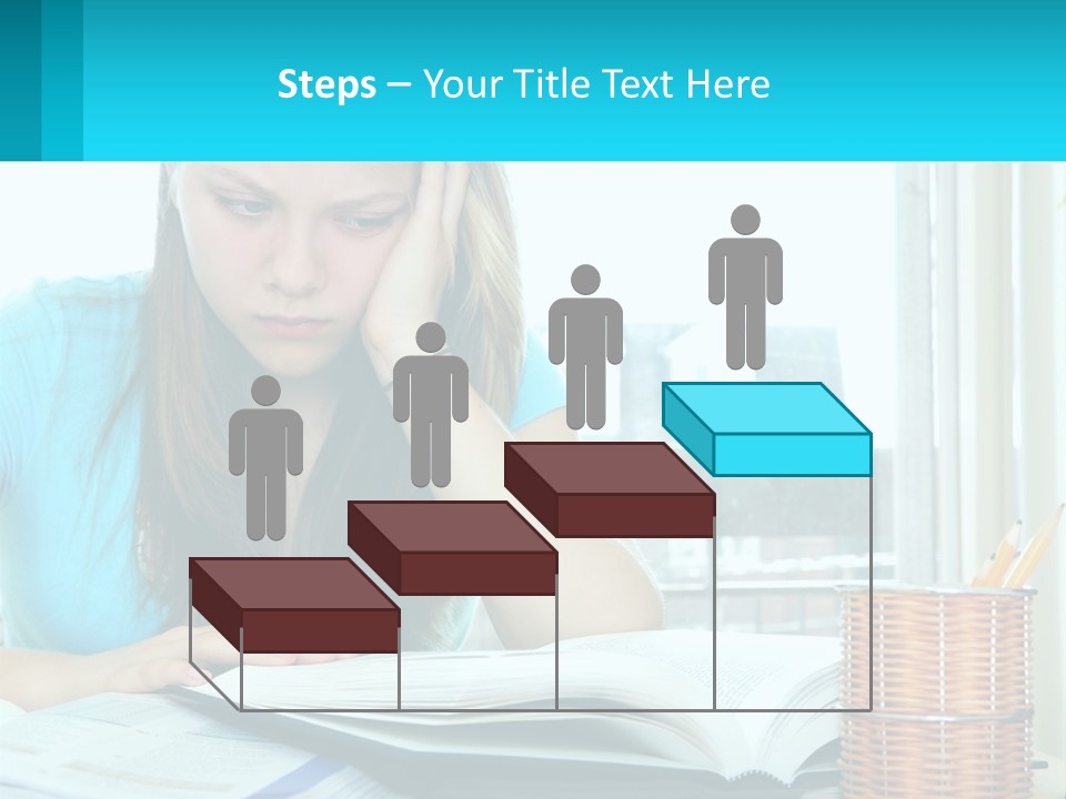 A Girl Sitting At A Desk With A Book And Pen PowerPoint Template