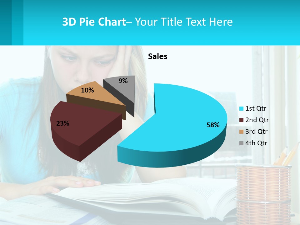 A Girl Sitting At A Desk With A Book And Pen PowerPoint Template