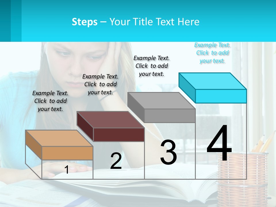 A Girl Sitting At A Desk With A Book And Pen PowerPoint Template
