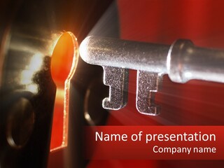 A Key On A Keyhole With A Red Background PowerPoint Template