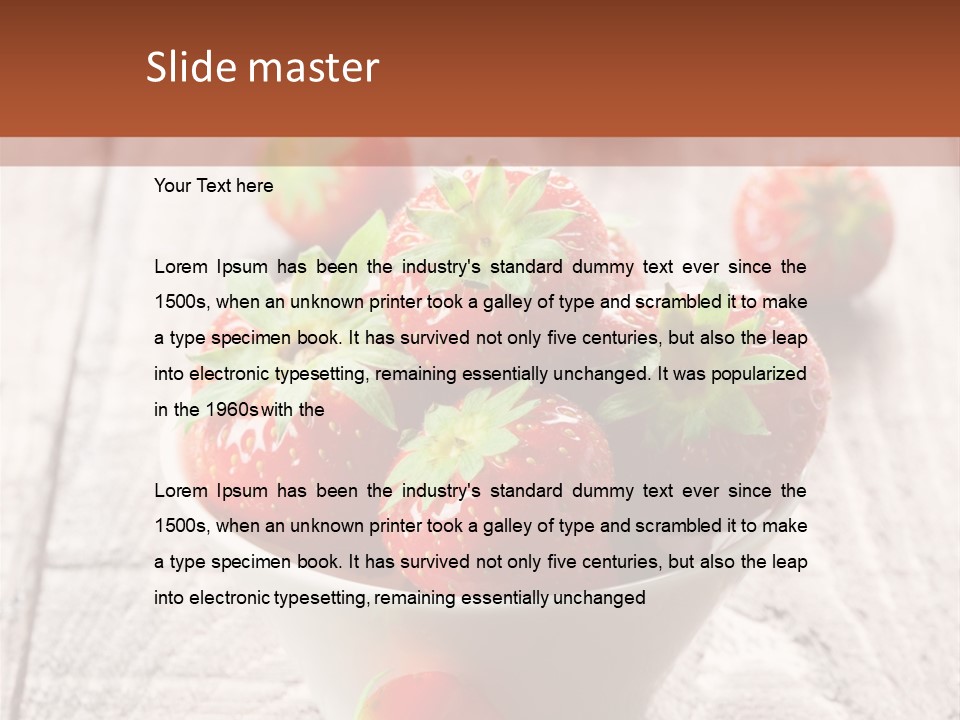A Bowl Of Strawberries On A Wooden Table PowerPoint Template