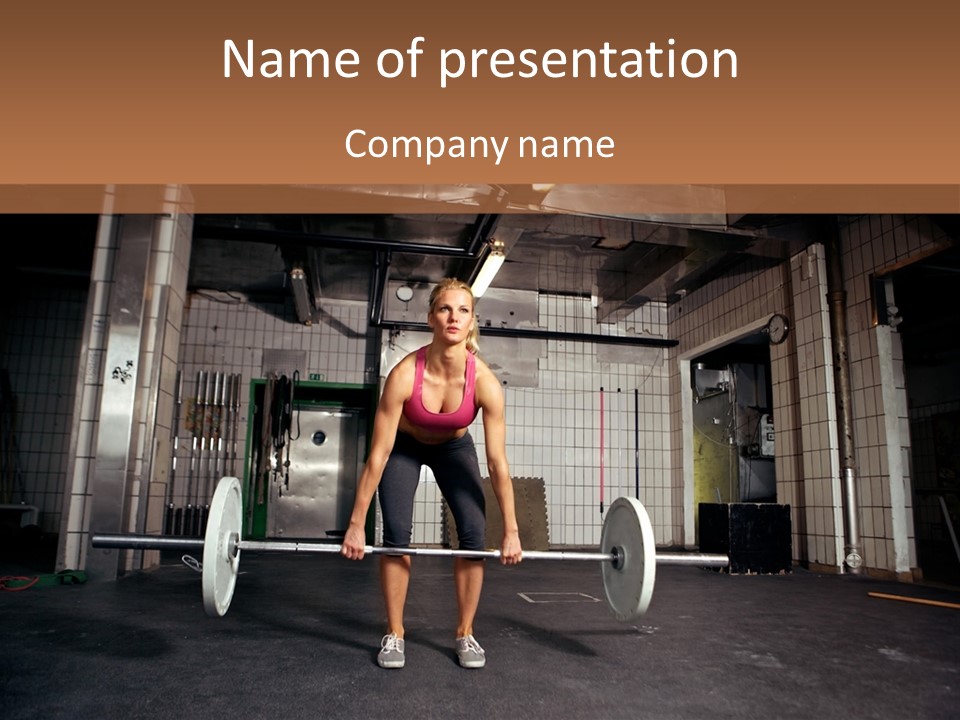 A Woman Lifting A Barbell In A Gym PowerPoint Template