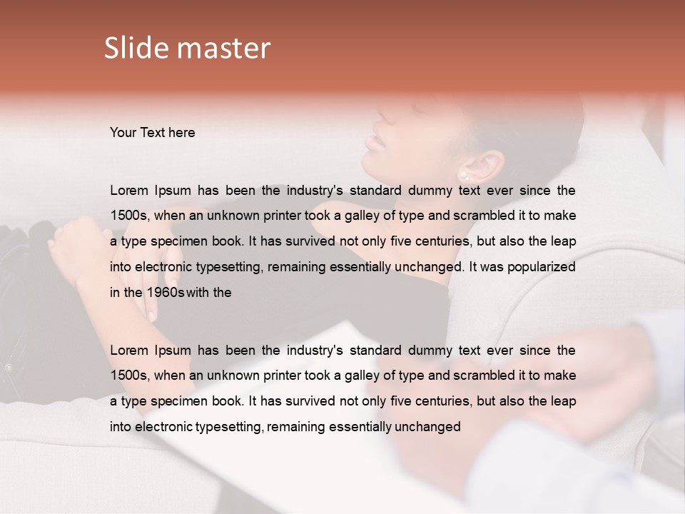 A Woman Laying On A Couch With Her Hand On Her Stomach PowerPoint Template