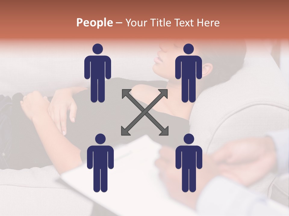 A Woman Laying On A Couch With Her Hand On Her Stomach PowerPoint Template