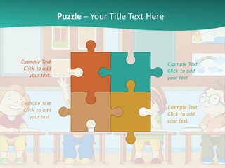 A Group Of Kids Sitting At Desks In A Classroom PowerPoint Template