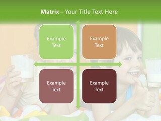 Two Little Girls Sitting On A Bed With A Glass Of Milk PowerPoint Template