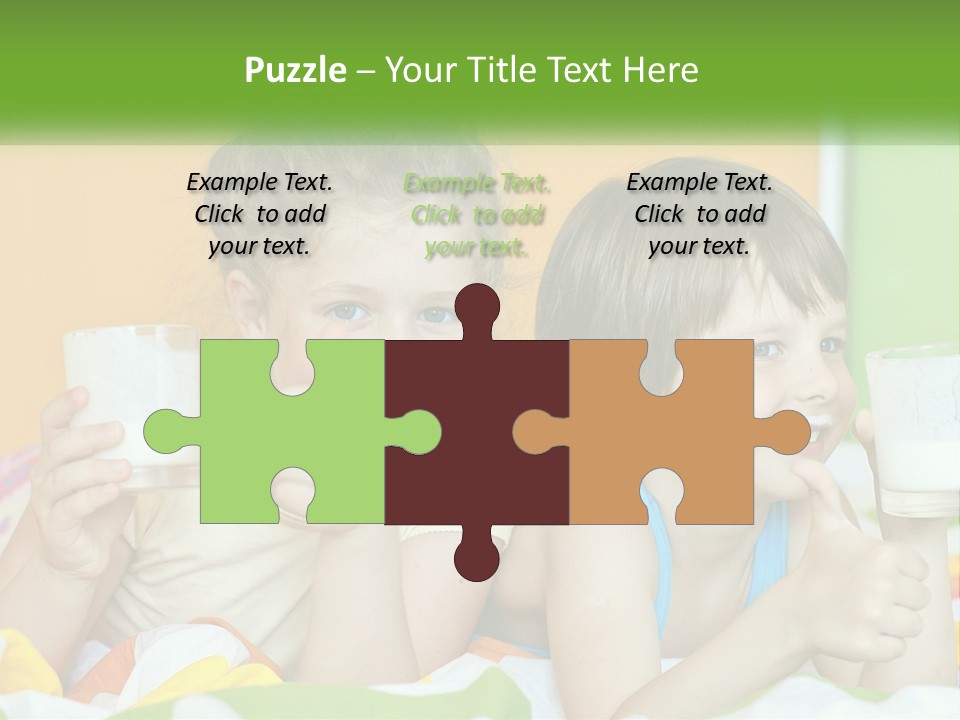 Two Little Girls Sitting On A Bed With A Glass Of Milk PowerPoint Template