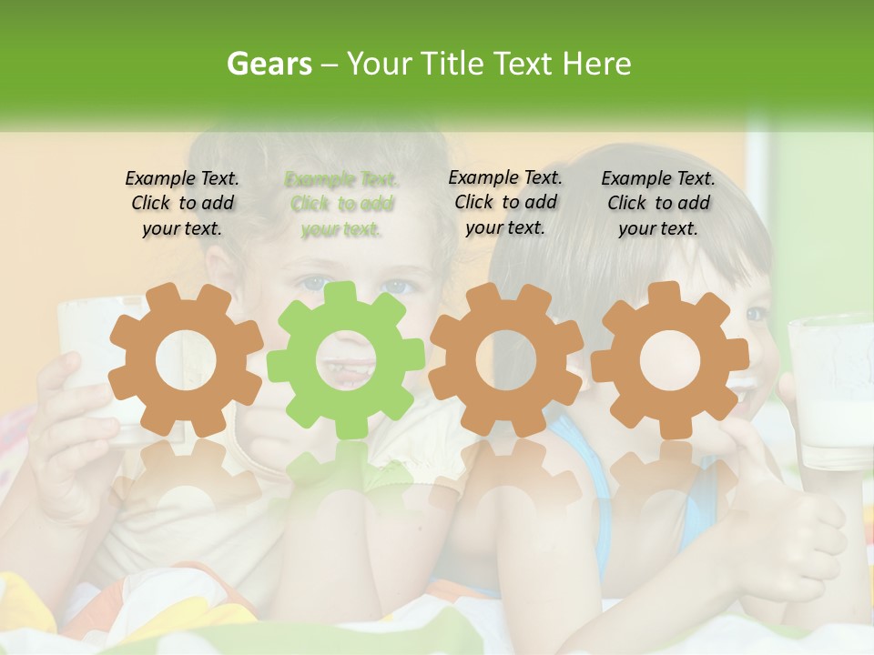 Two Little Girls Sitting On A Bed With A Glass Of Milk PowerPoint Template