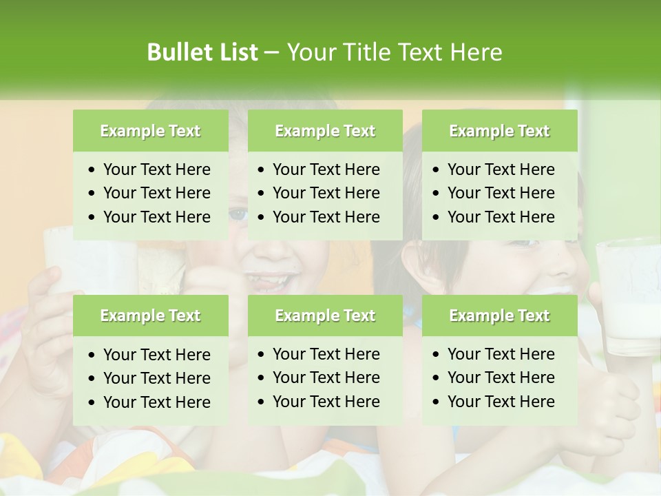 Two Little Girls Sitting On A Bed With A Glass Of Milk PowerPoint Template