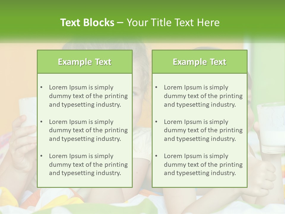 Two Little Girls Sitting On A Bed With A Glass Of Milk PowerPoint Template