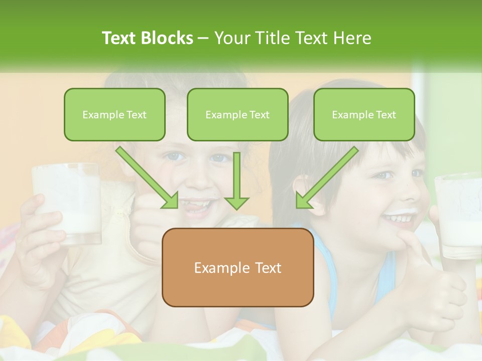 Two Little Girls Sitting On A Bed With A Glass Of Milk PowerPoint Template