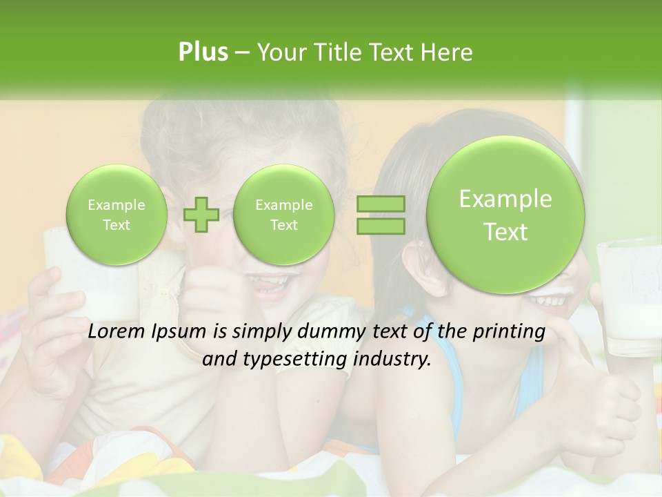 Two Little Girls Sitting On A Bed With A Glass Of Milk PowerPoint Template