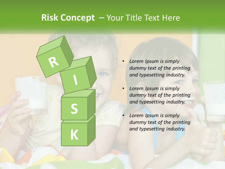 Two Little Girls Sitting On A Bed With A Glass Of Milk PowerPoint Template