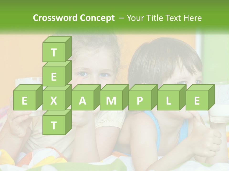 Two Little Girls Sitting On A Bed With A Glass Of Milk PowerPoint Template