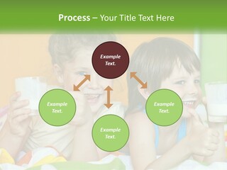 Two Little Girls Sitting On A Bed With A Glass Of Milk PowerPoint Template