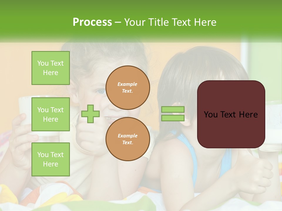 Two Little Girls Sitting On A Bed With A Glass Of Milk PowerPoint Template