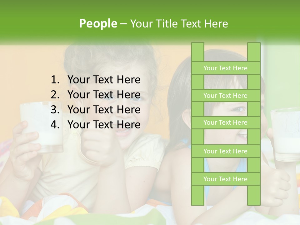 Two Little Girls Sitting On A Bed With A Glass Of Milk PowerPoint Template