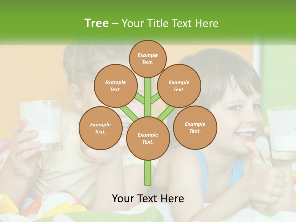 Two Little Girls Sitting On A Bed With A Glass Of Milk PowerPoint Template