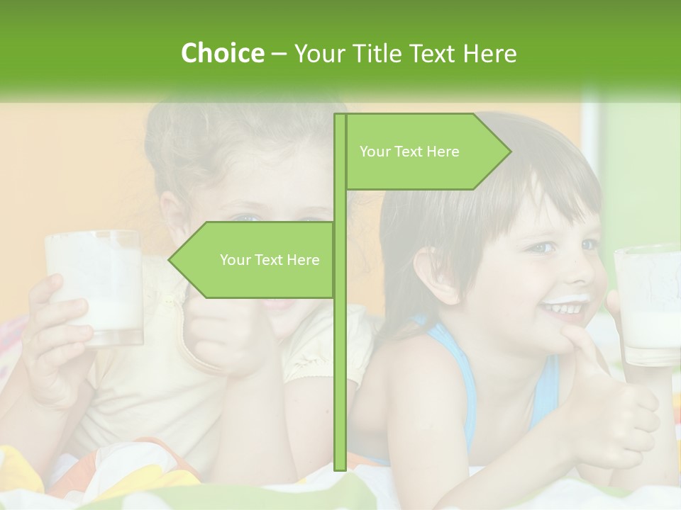 Two Little Girls Sitting On A Bed With A Glass Of Milk PowerPoint Template