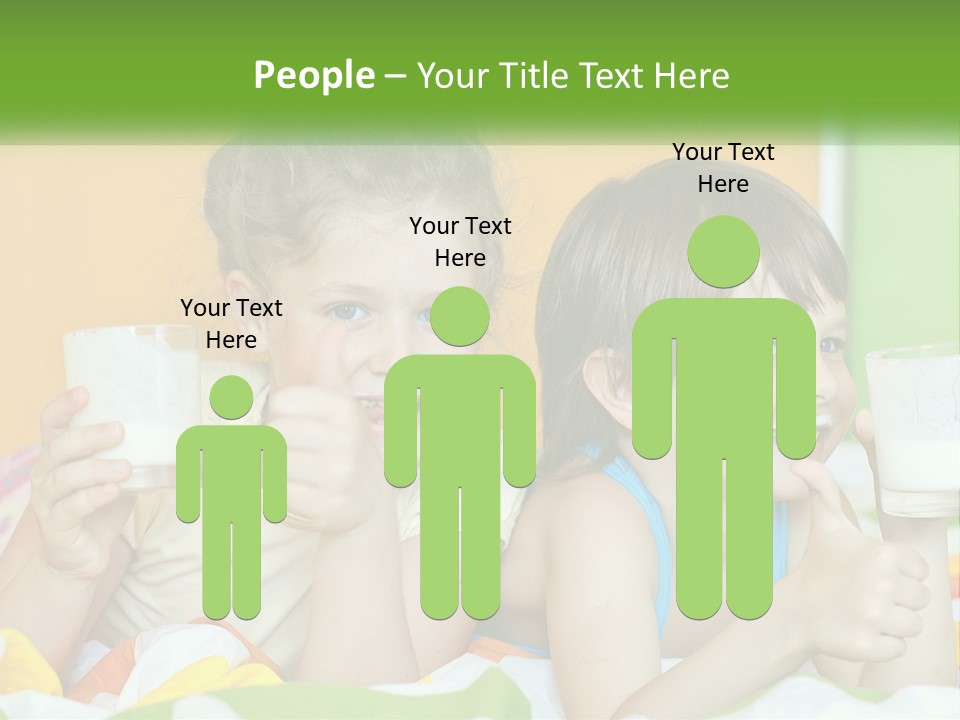 Two Little Girls Sitting On A Bed With A Glass Of Milk PowerPoint Template