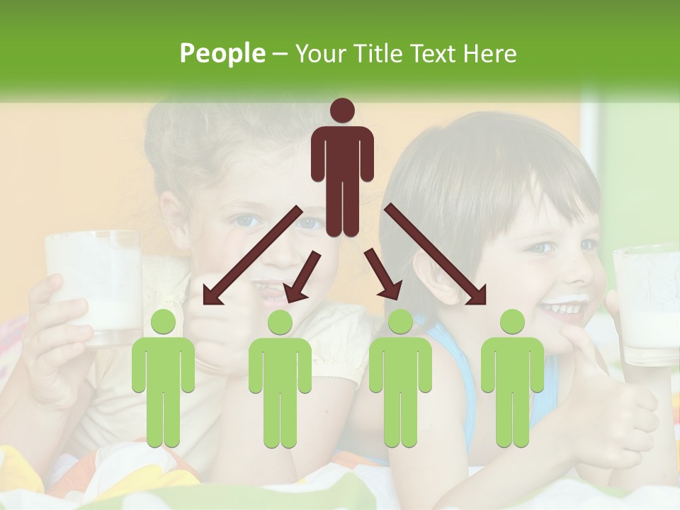 Two Little Girls Sitting On A Bed With A Glass Of Milk PowerPoint Template