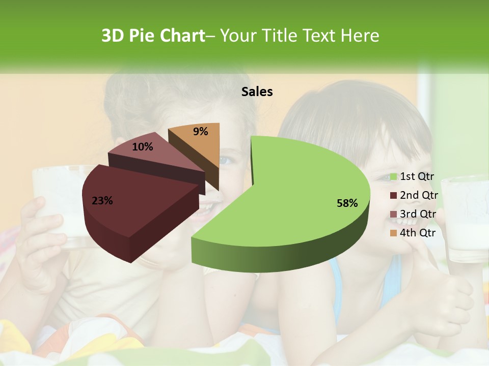 Two Little Girls Sitting On A Bed With A Glass Of Milk PowerPoint Template