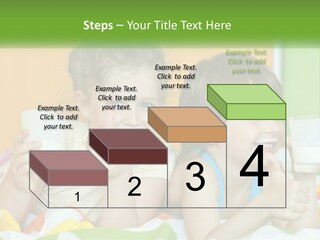 Two Little Girls Sitting On A Bed With A Glass Of Milk PowerPoint Template