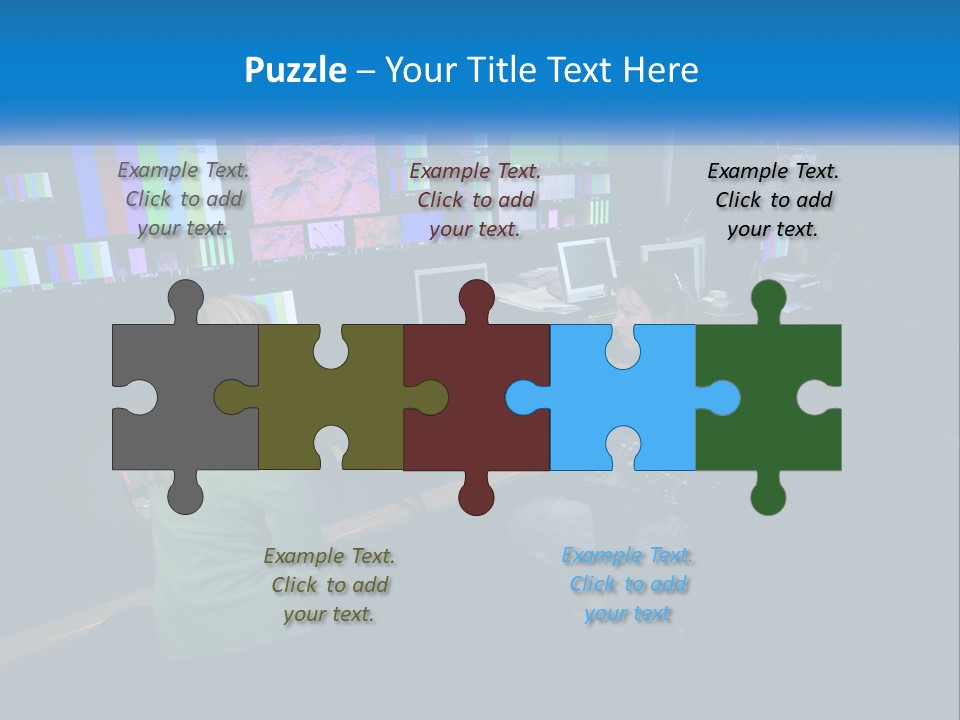 A Group Of People Sitting At A Desk With Computers PowerPoint Template