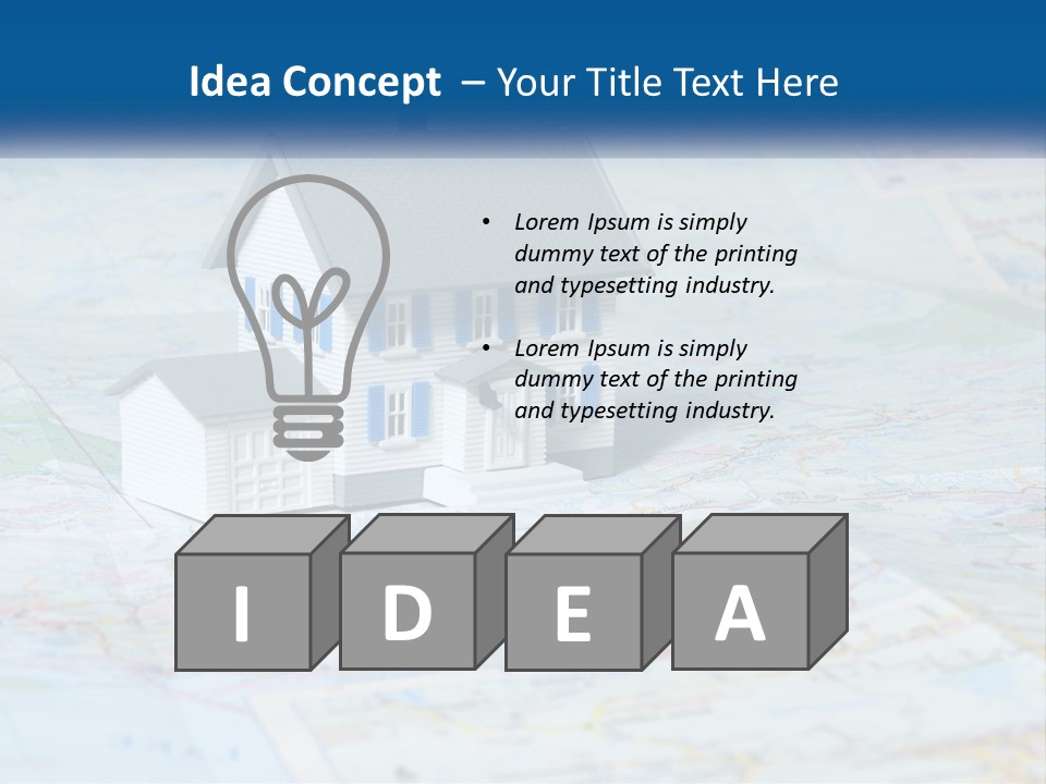 A Small Model House Sitting On Top Of A Map PowerPoint Template