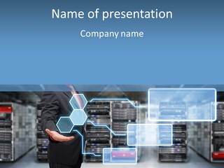 A Man In A Business Suit Holding His Hand Out In Front Of A Server Server PowerPoint Template