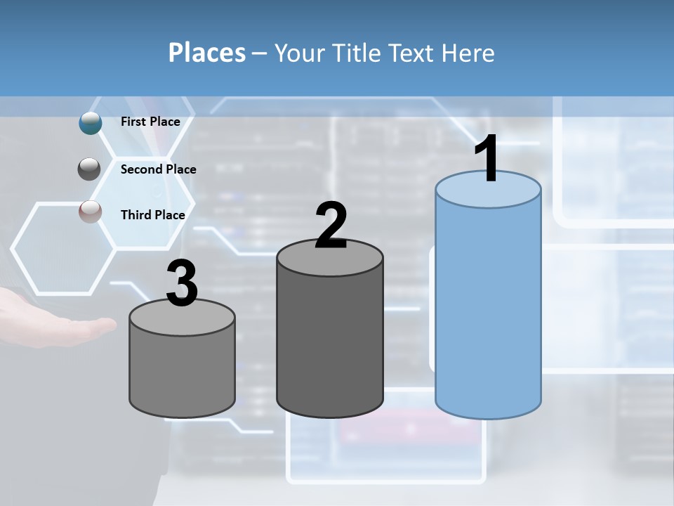 A Man In A Business Suit Holding His Hand Out In Front Of A Server Server PowerPoint Template