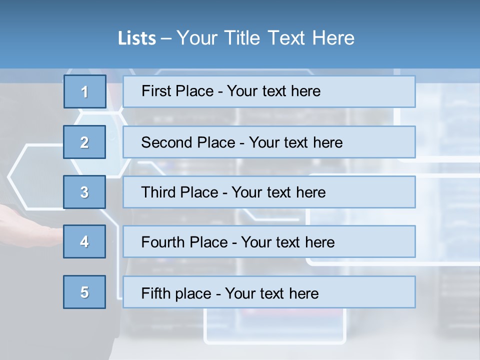 A Man In A Business Suit Holding His Hand Out In Front Of A Server Server PowerPoint Template