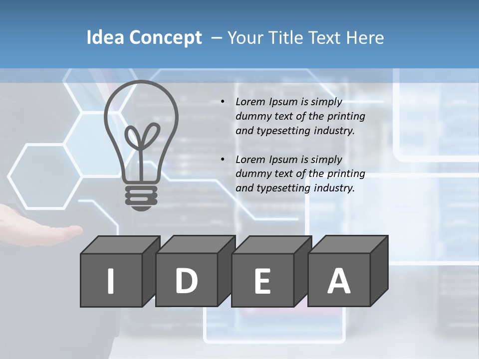 A Man In A Business Suit Holding His Hand Out In Front Of A Server Server PowerPoint Template