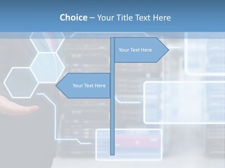 A Man In A Business Suit Holding His Hand Out In Front Of A Server Server PowerPoint Template