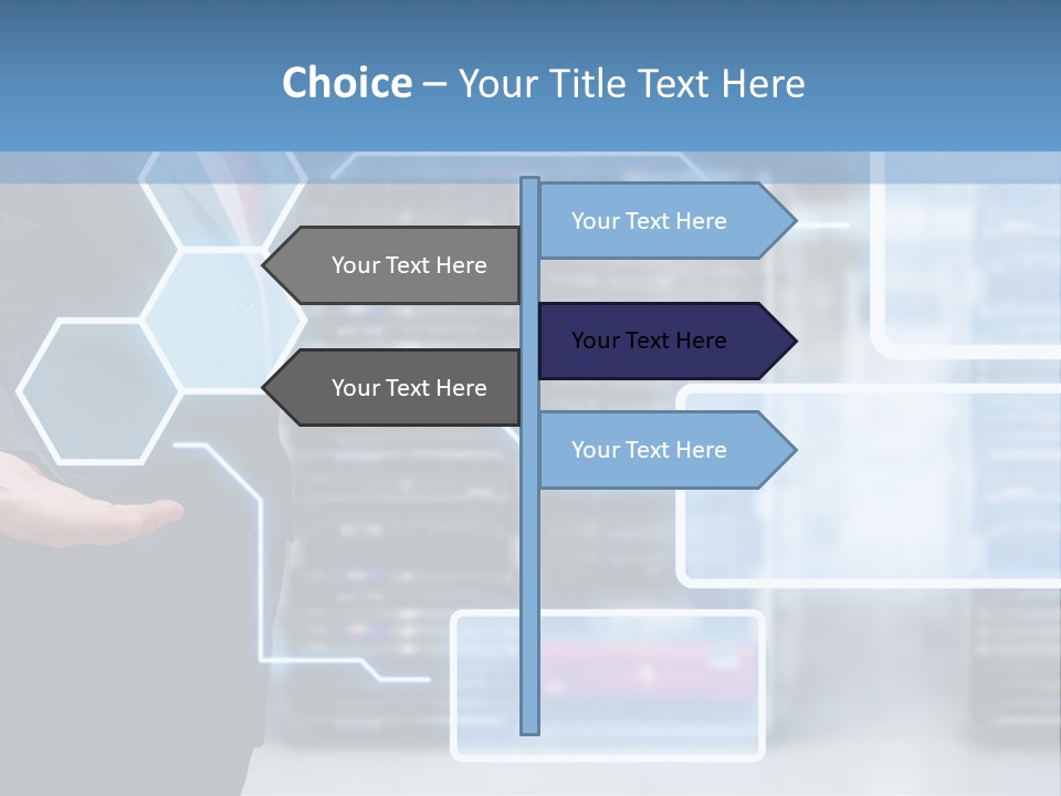 A Man In A Business Suit Holding His Hand Out In Front Of A Server Server PowerPoint Template
