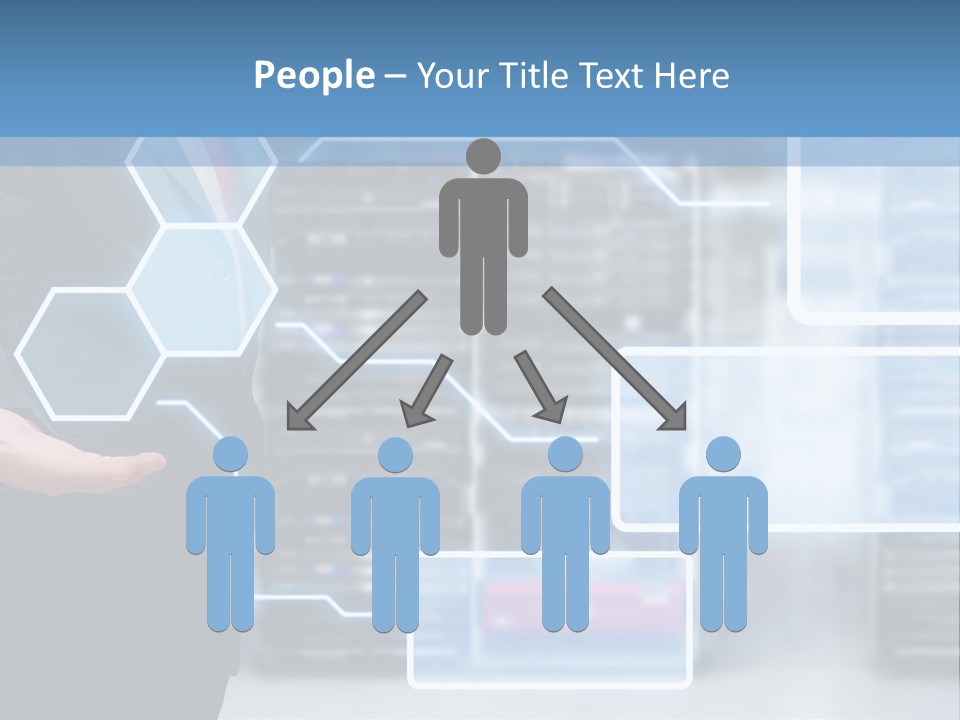 A Man In A Business Suit Holding His Hand Out In Front Of A Server Server PowerPoint Template