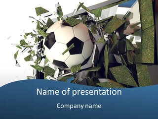 A Soccer Ball Is Breaking Through A Wall PowerPoint Template