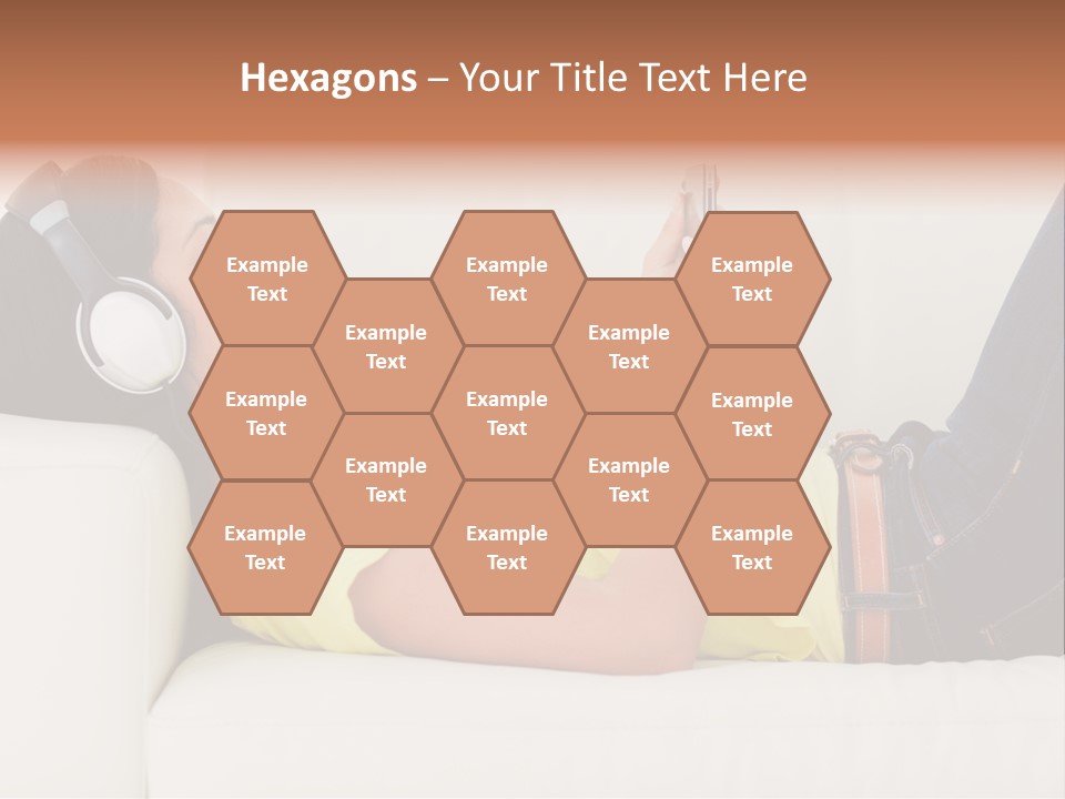 A Woman Laying On A Couch Listening To Music With Headphones PowerPoint Template