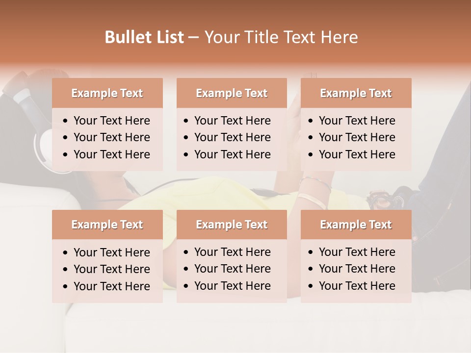 A Woman Laying On A Couch Listening To Music With Headphones PowerPoint Template