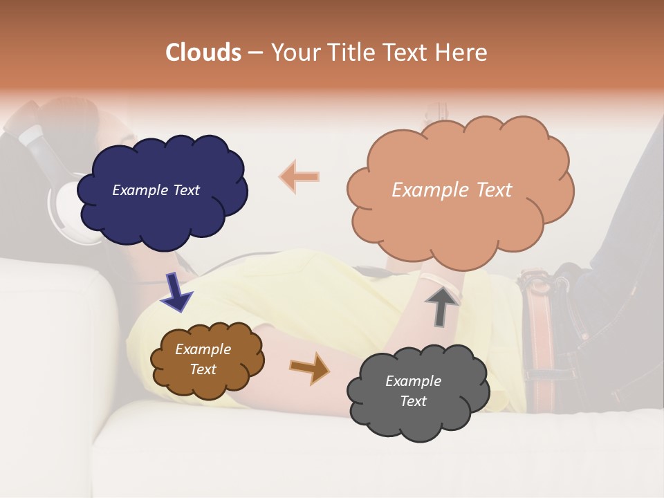A Woman Laying On A Couch Listening To Music With Headphones PowerPoint Template