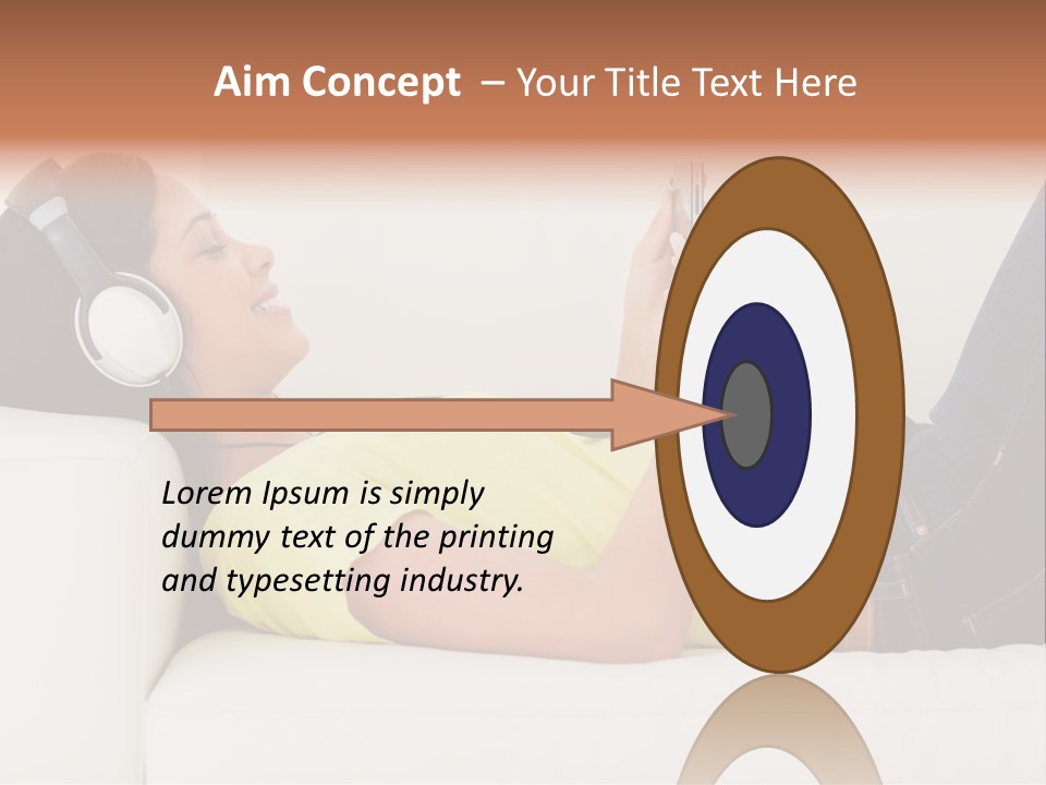 A Woman Laying On A Couch Listening To Music With Headphones PowerPoint Template