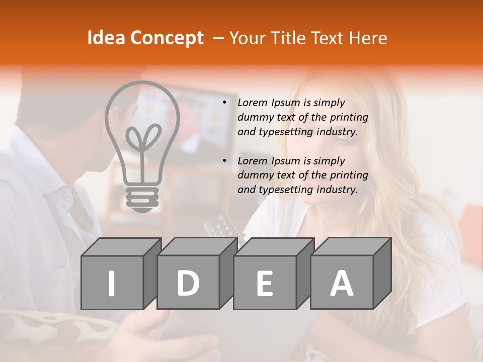 A Man And A Woman Sitting On A Couch Looking At A Remote Control PowerPoint Template