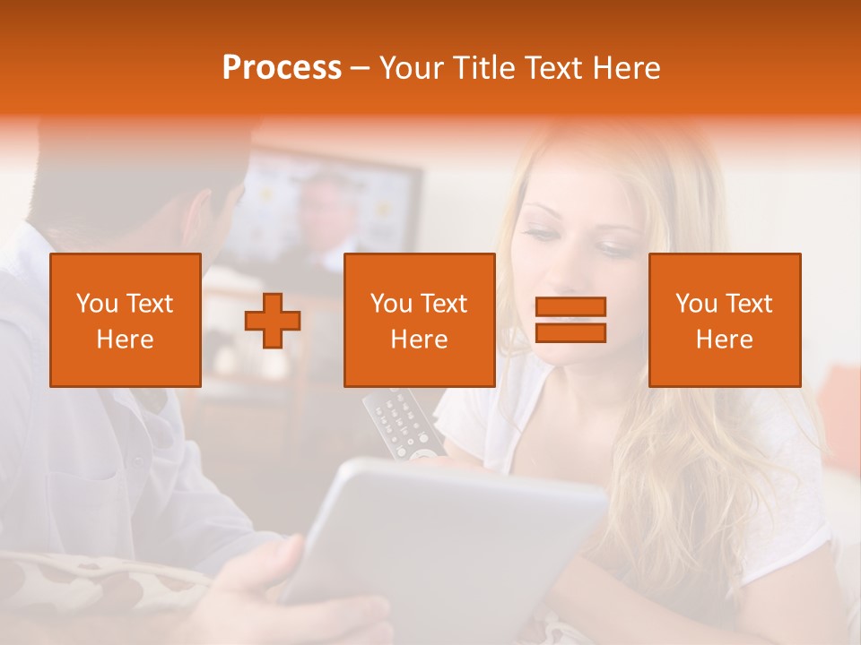 A Man And A Woman Sitting On A Couch Looking At A Remote Control PowerPoint Template
