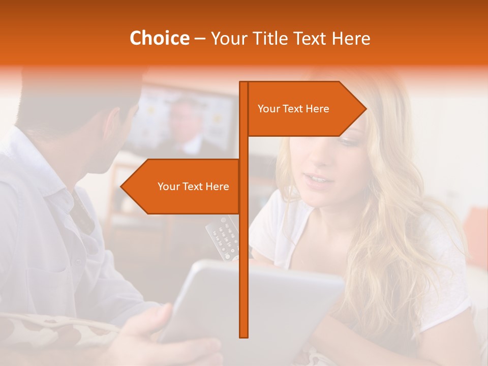 A Man And A Woman Sitting On A Couch Looking At A Remote Control PowerPoint Template