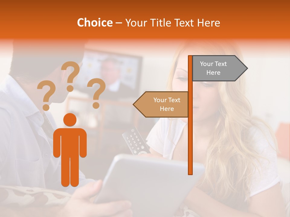 A Man And A Woman Sitting On A Couch Looking At A Remote Control PowerPoint Template