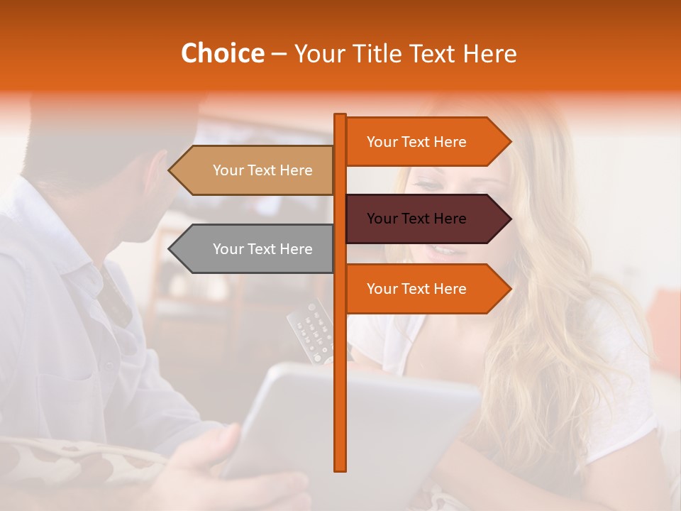 A Man And A Woman Sitting On A Couch Looking At A Remote Control PowerPoint Template