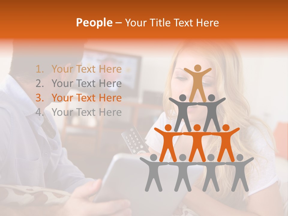 A Man And A Woman Sitting On A Couch Looking At A Remote Control PowerPoint Template